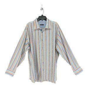 Visconti Mens Shirt Button Up XXXL Flip Cuff Blue Rainbow Striped Casual
